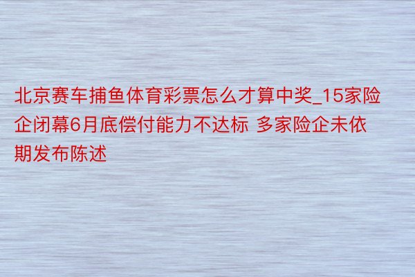 北京赛车捕鱼体育彩票怎么才算中奖_15家险企闭幕6月底偿付能力不达标 多家险企未依期发布陈述